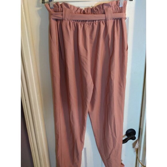 Grace Karen Pants Blush/ Pink Paperbag Waist Cropped Tie Ankles Belt Sz XL - Picture 4 of 10